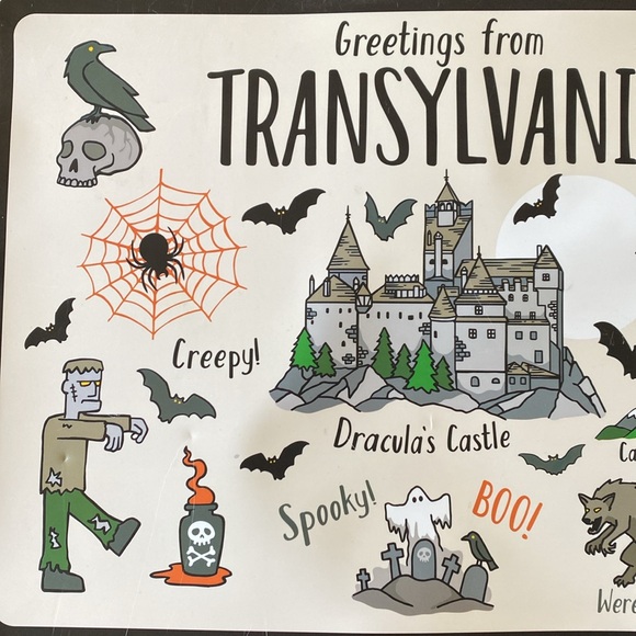 Halloween Greetings From Transylvania Placemat - Thick Vinyl Foam Backed 13”x18” - Picture 3 of 7